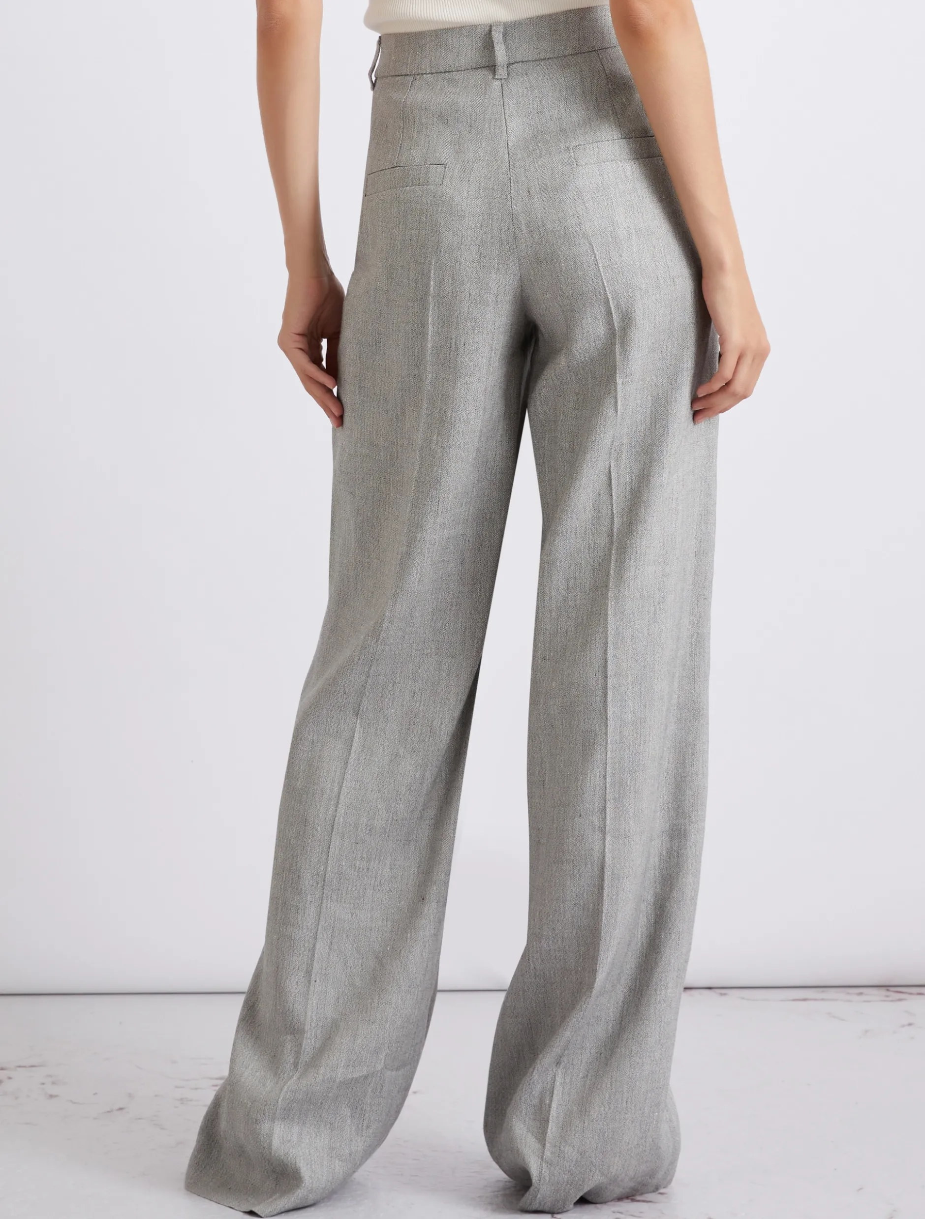 Pantaloni palazzo in grisaglia di lino e viscosa - GRIGIO