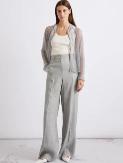 Pantaloni palazzo in grisaglia di lino e viscosa - GRIGIO