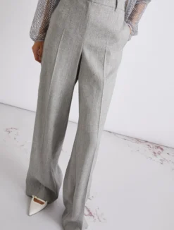 Pantaloni palazzo in grisaglia di lino e viscosa - GRIGIO