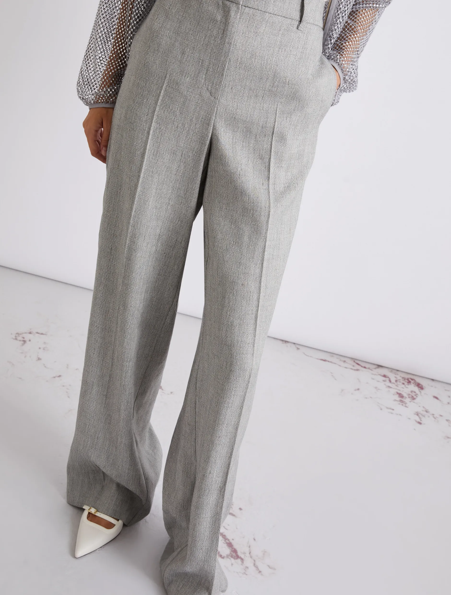 Pantaloni palazzo in grisaglia di lino e viscosa - GRIGIO