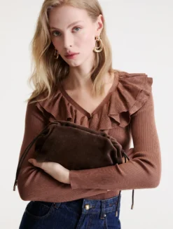 Pochette in pelle scamosciata - TESTA DI MORO