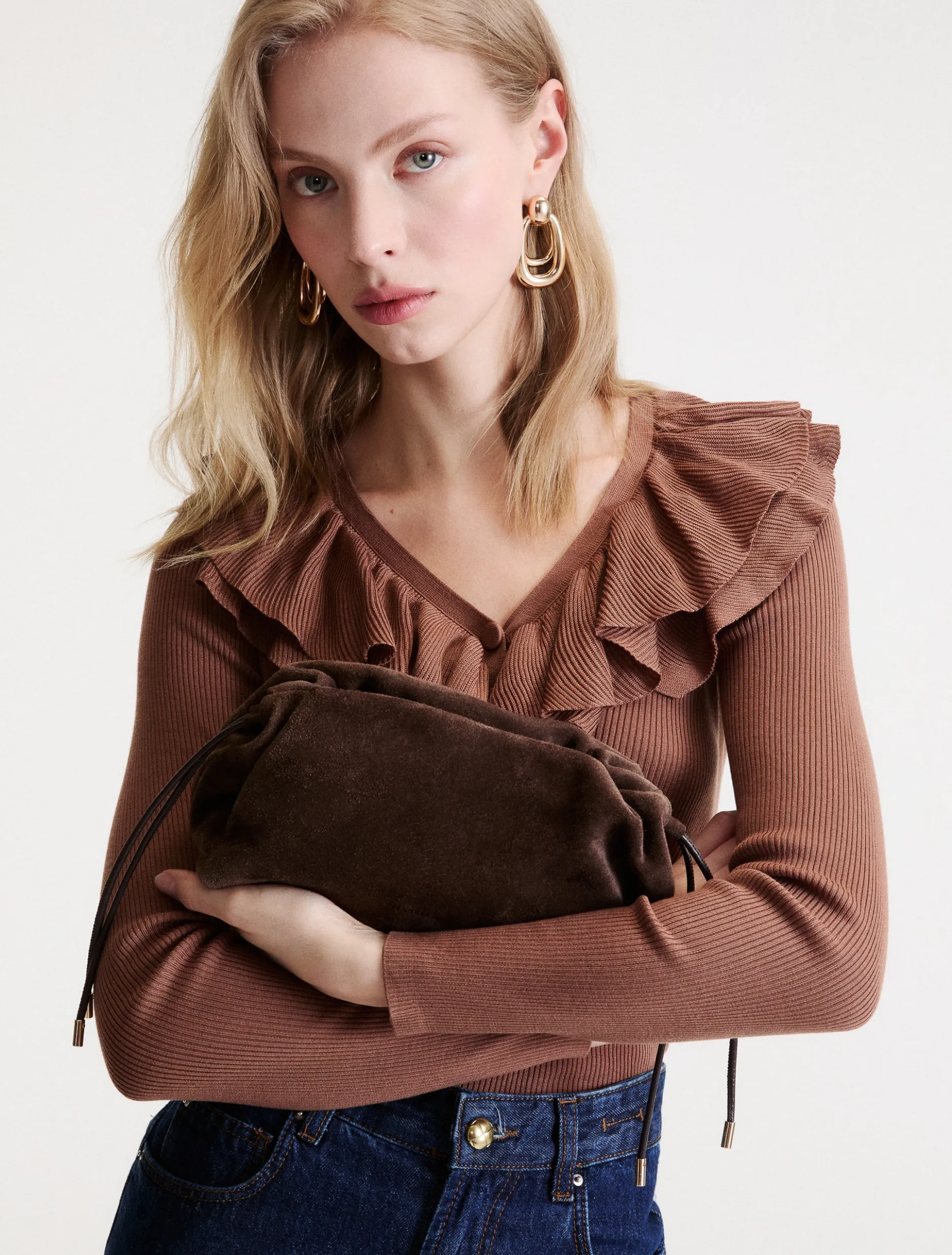Pochette in pelle scamosciata - TESTA DI MORO