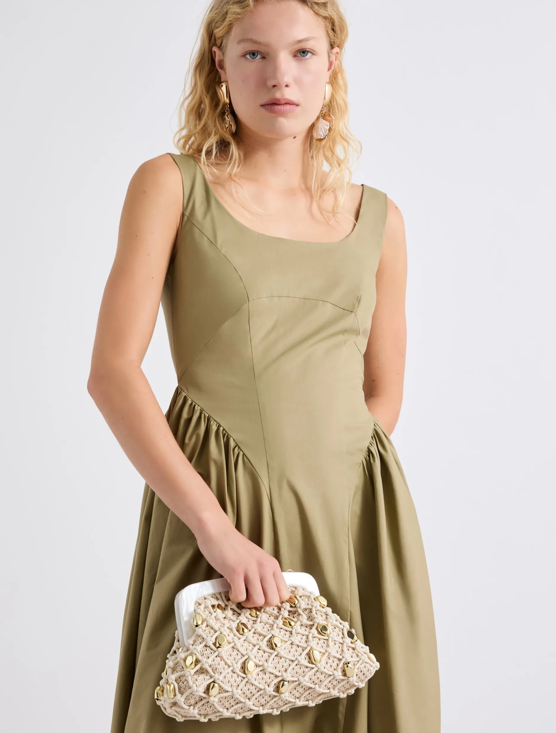 Pochette in rafia con intreccio - BIANCO