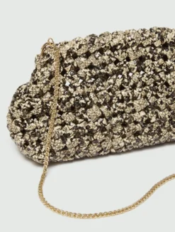 Pochette intrecciata con stampa pitone - MARRONE
