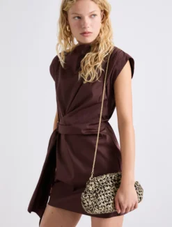 Pochette intrecciata con stampa pitone - MARRONE