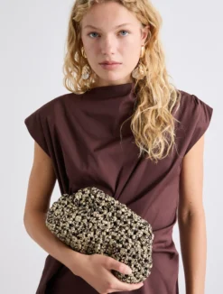 Pochette intrecciata con stampa pitone - MARRONE
