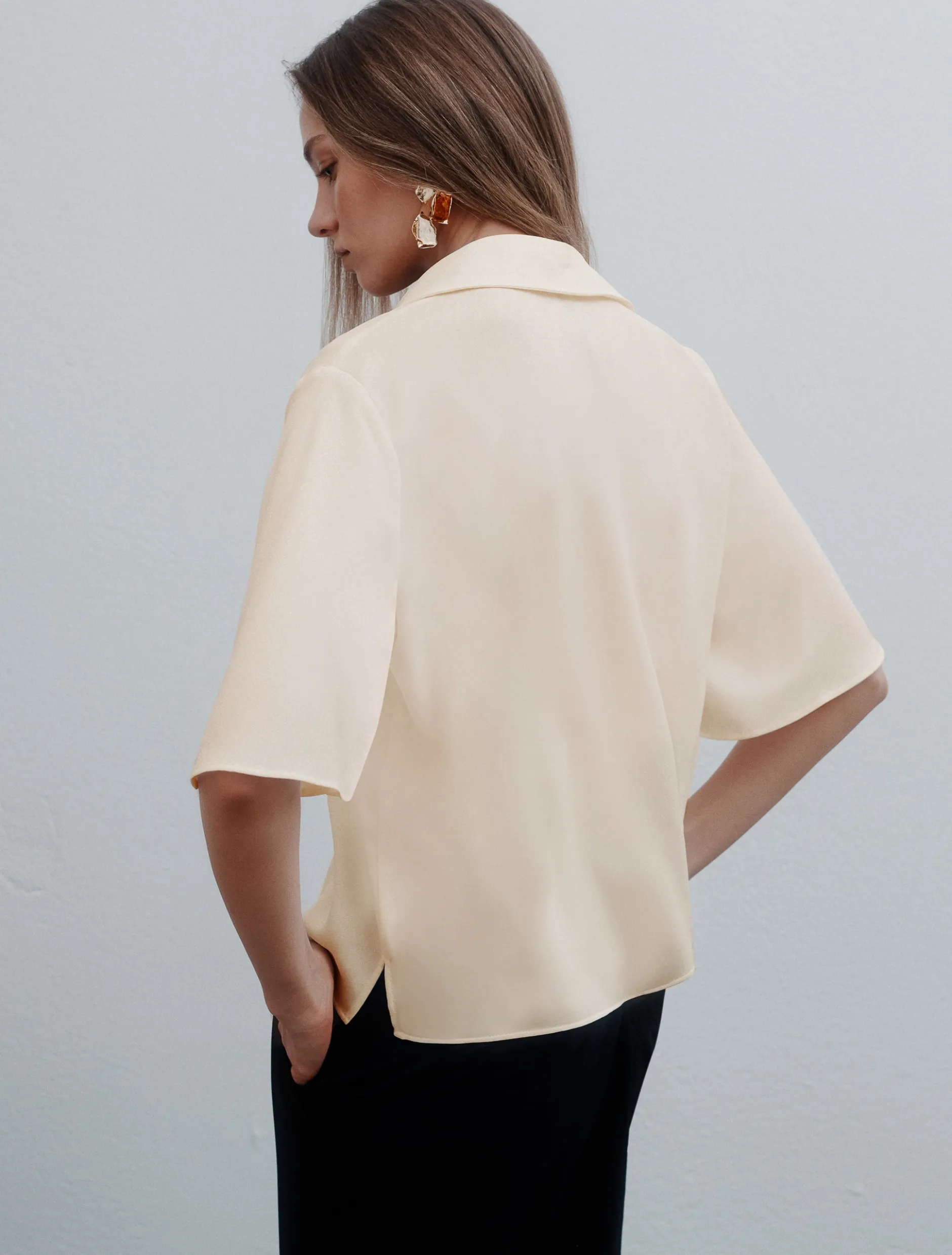 Polo in satin fluido - BIANCO LANA