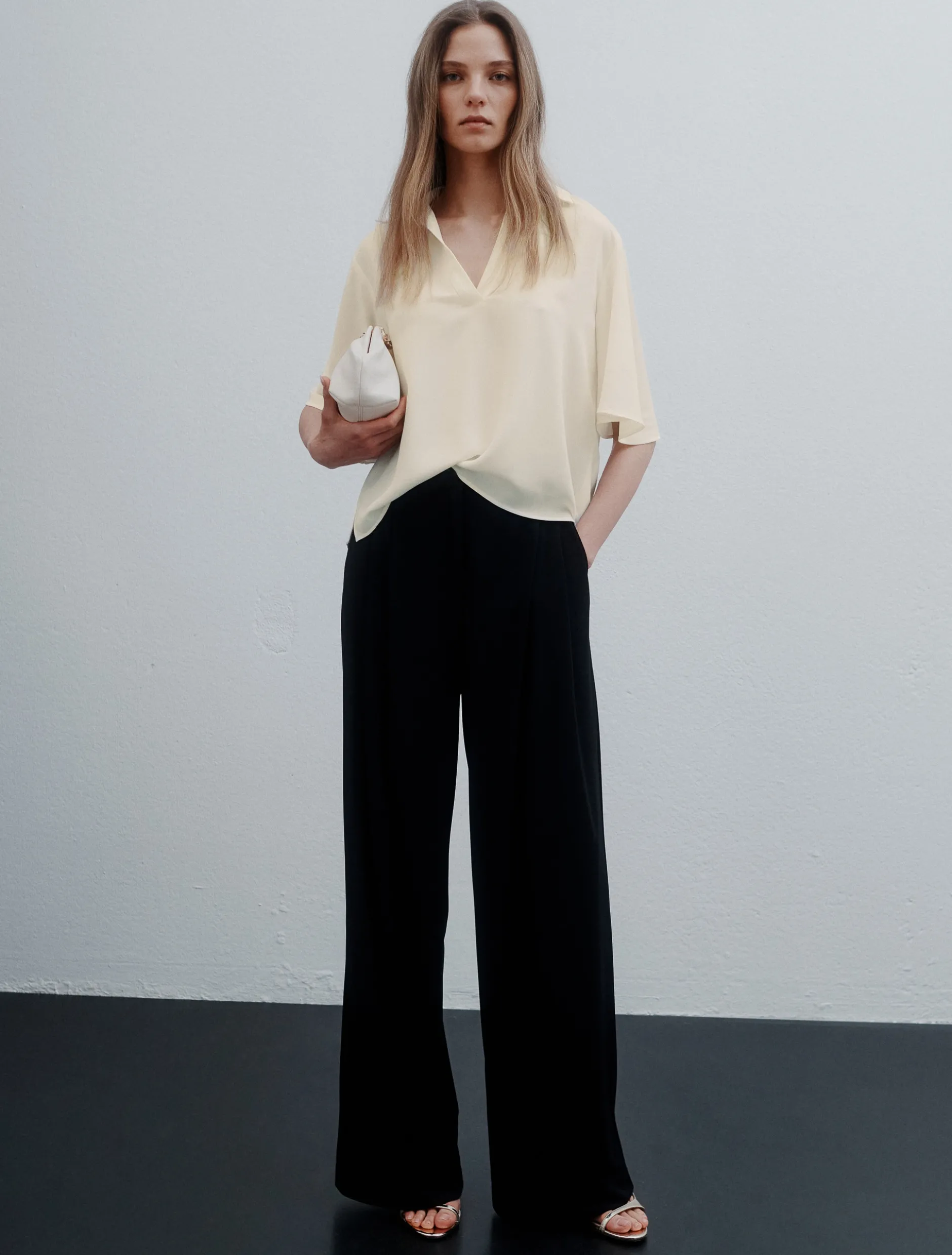 Polo in satin fluido - BIANCO LANA