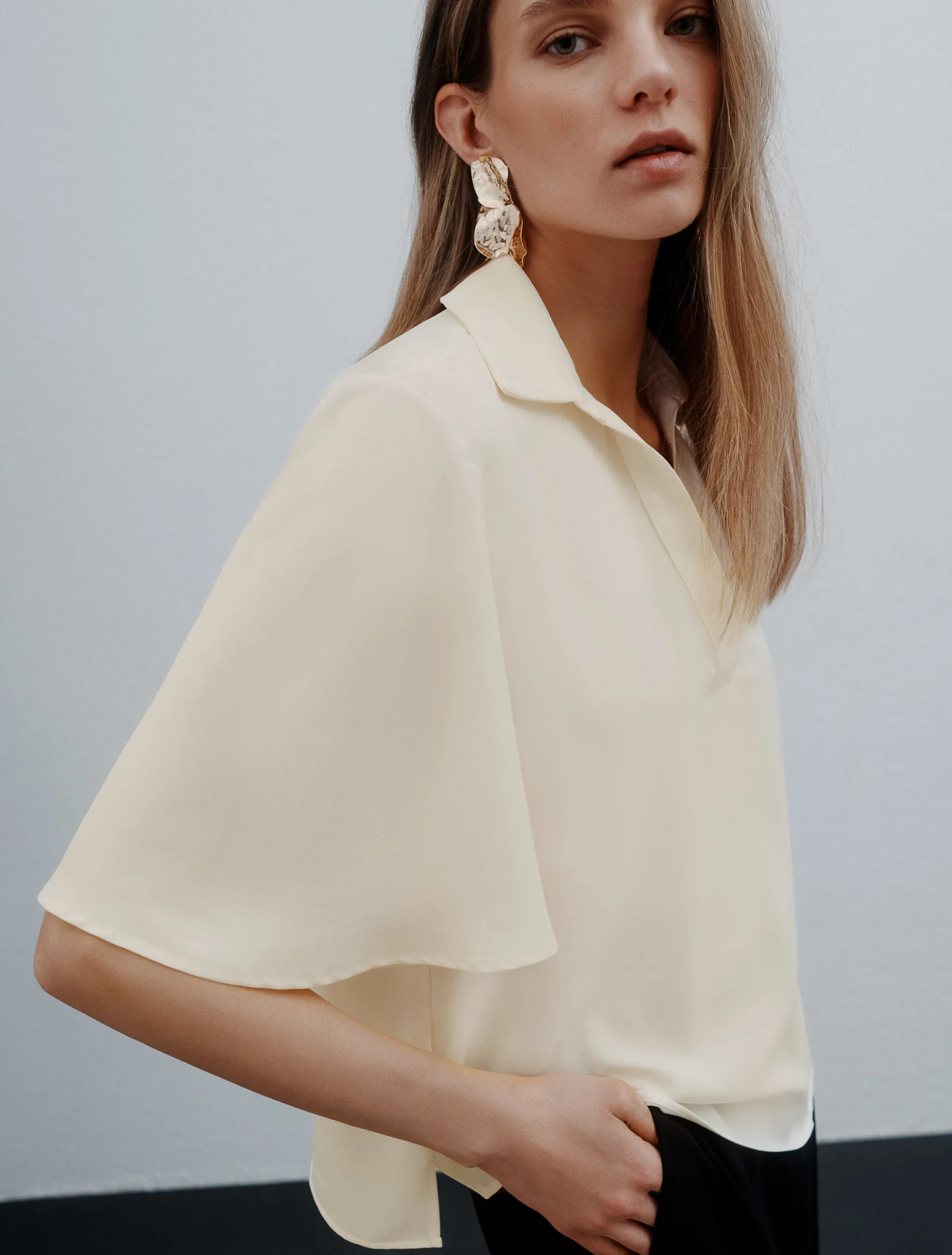Polo in satin fluido - BIANCO LANA
