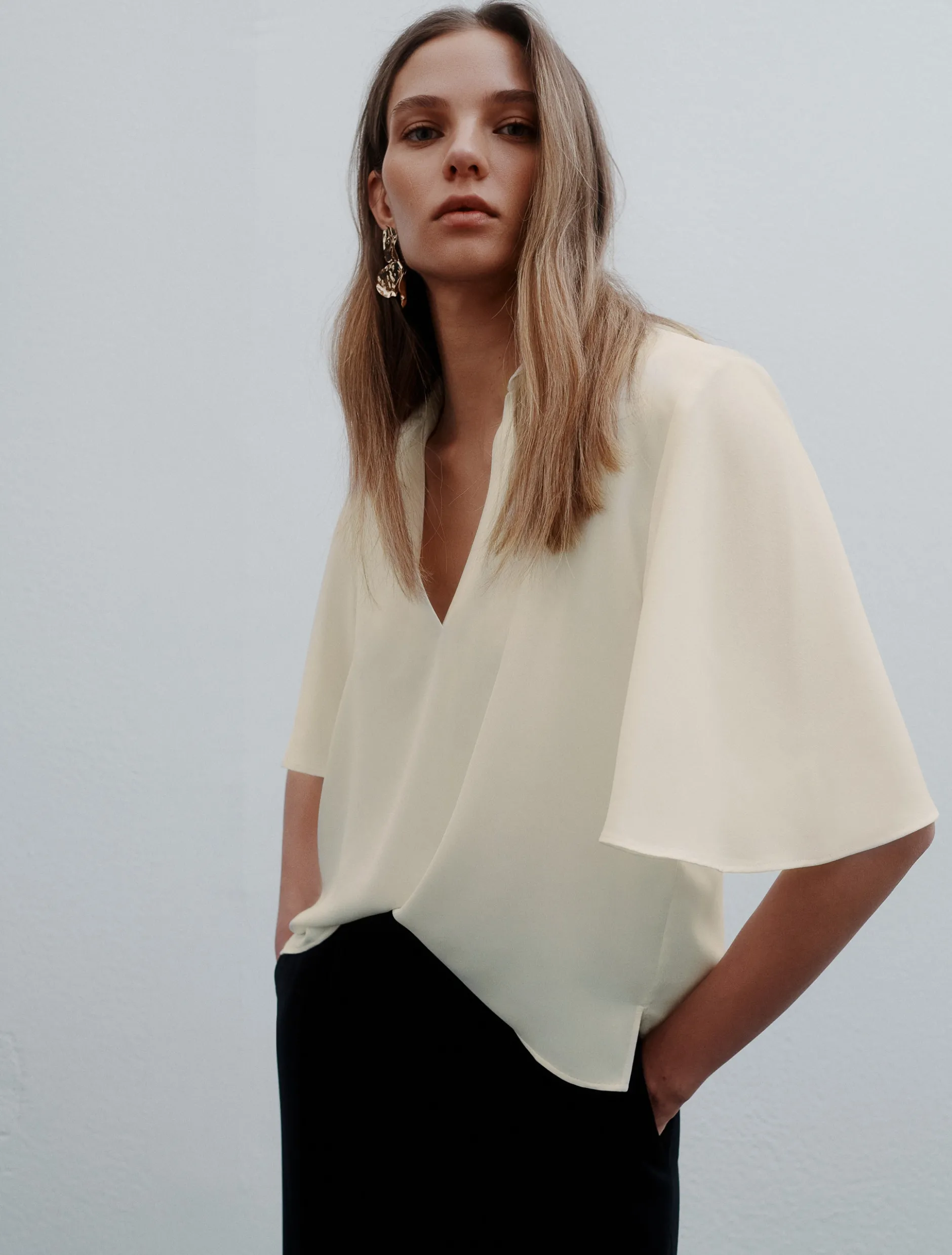 Polo in satin fluido - BIANCO LANA