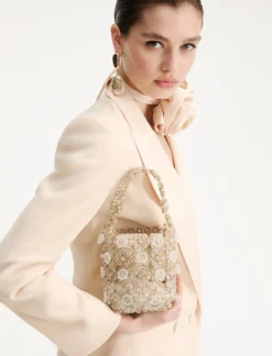 Secchiello piccolo con bead ricamate - BIANCO