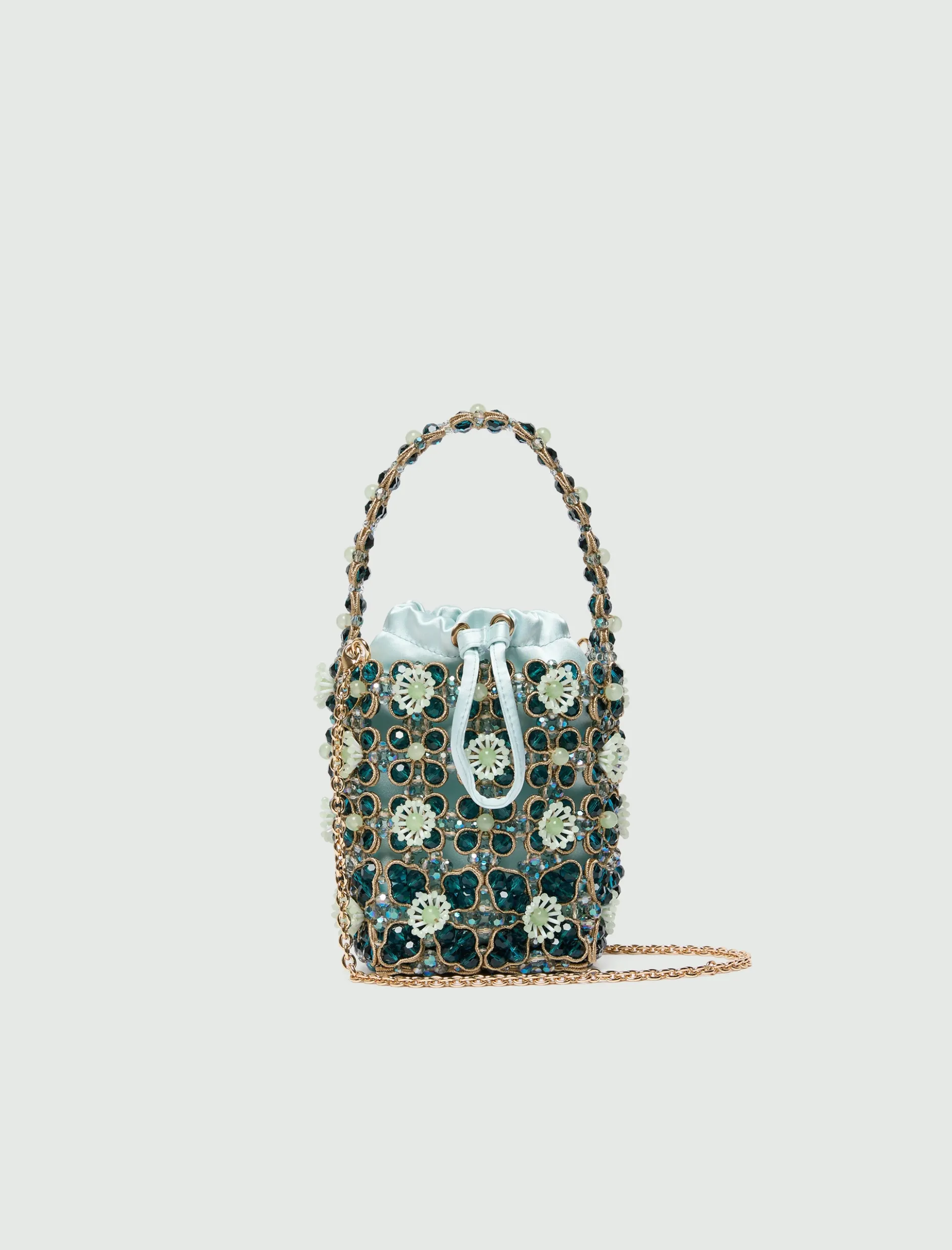 Secchiello piccolo con bead ricamate - ACQUAMARINA