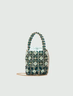 Secchiello piccolo con bead ricamate - ACQUAMARINA