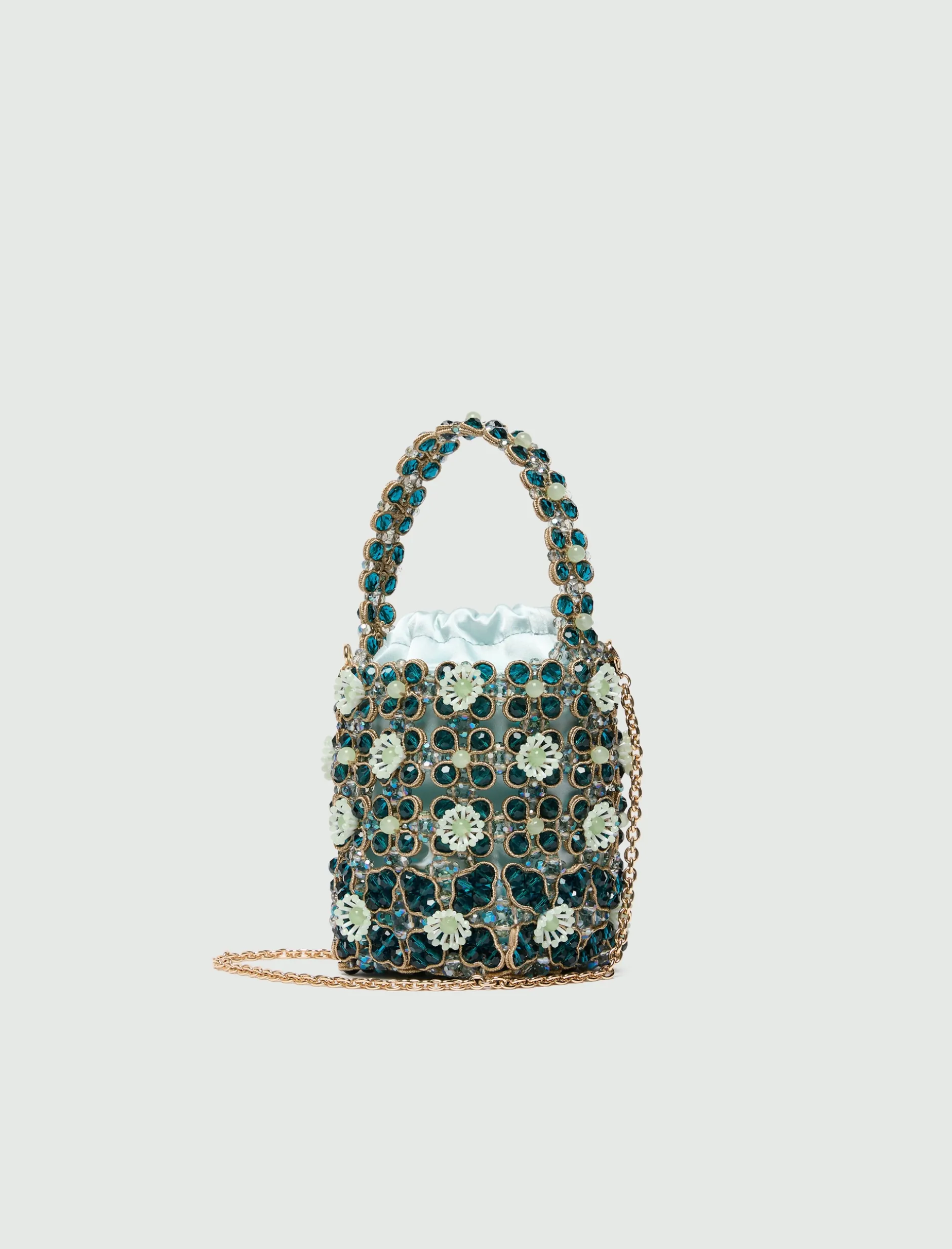 Secchiello piccolo con bead ricamate - ACQUAMARINA