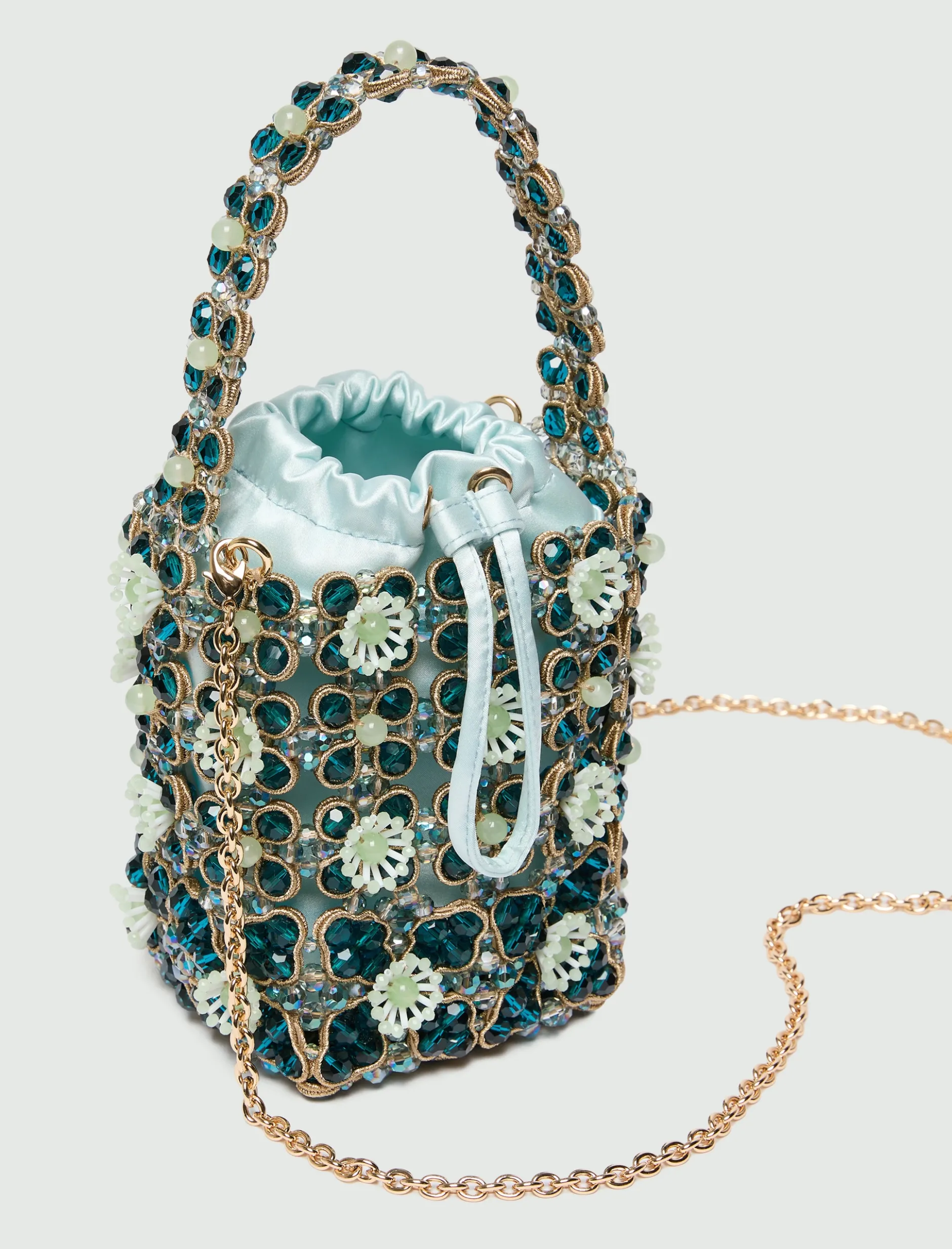 Secchiello piccolo con bead ricamate - ACQUAMARINA
