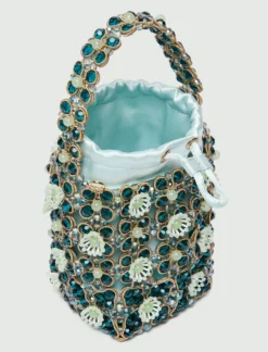 Secchiello piccolo con bead ricamate - ACQUAMARINA