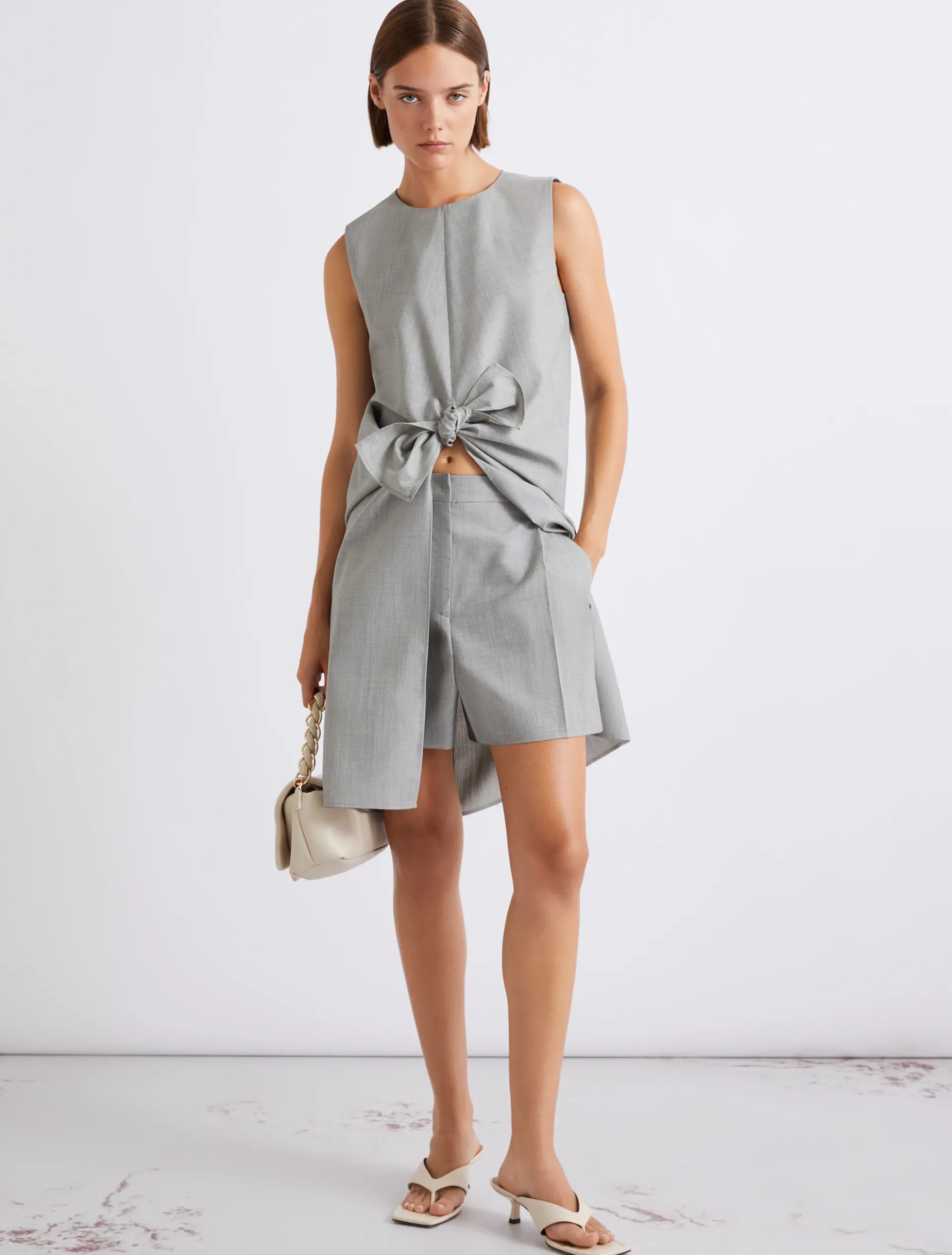 Shorts in lana e seta - GRIGIO