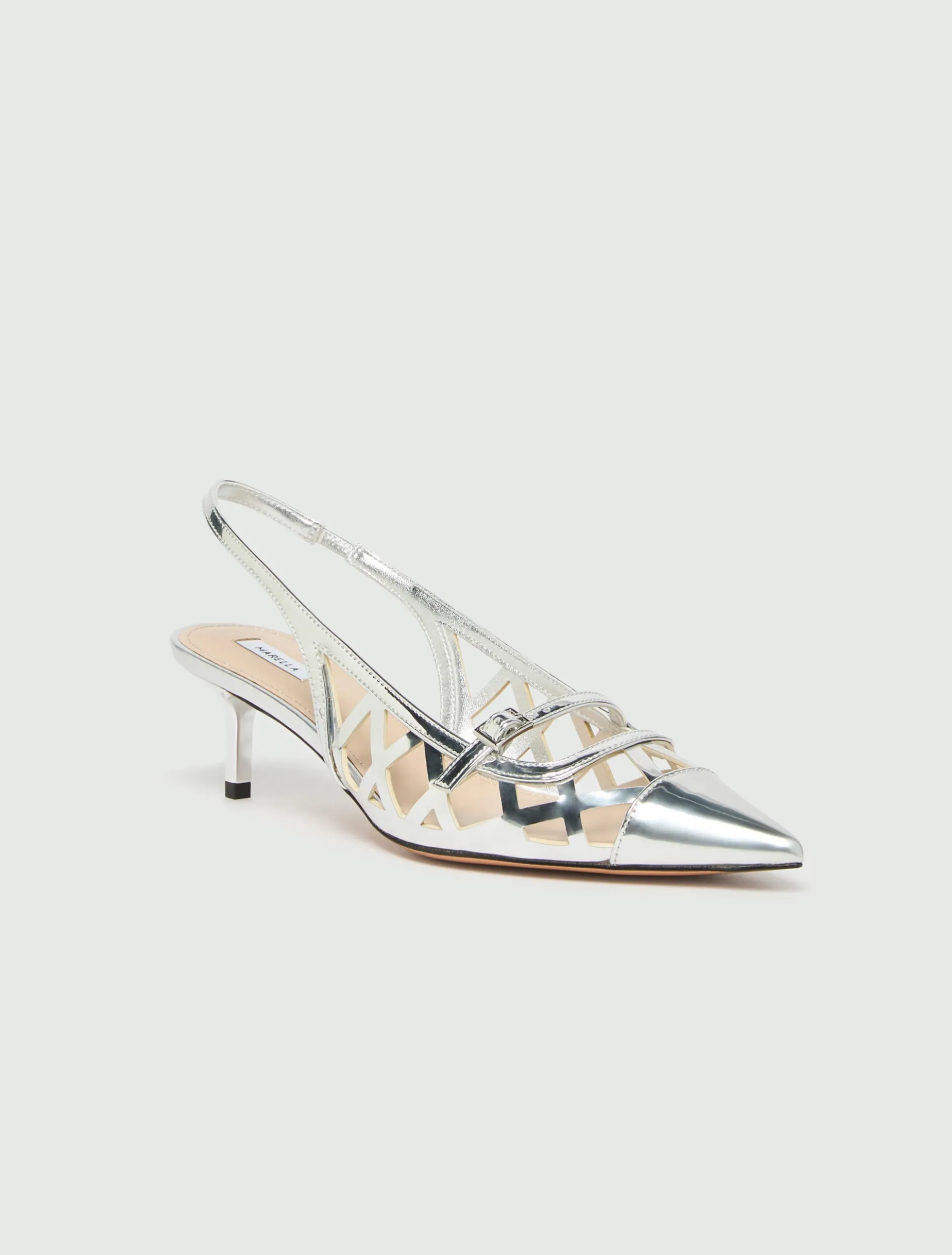Slingback in laminato specchio - ARGENTO