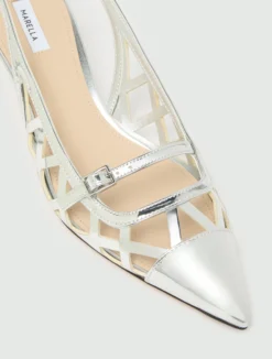 Slingback in laminato specchio - ARGENTO