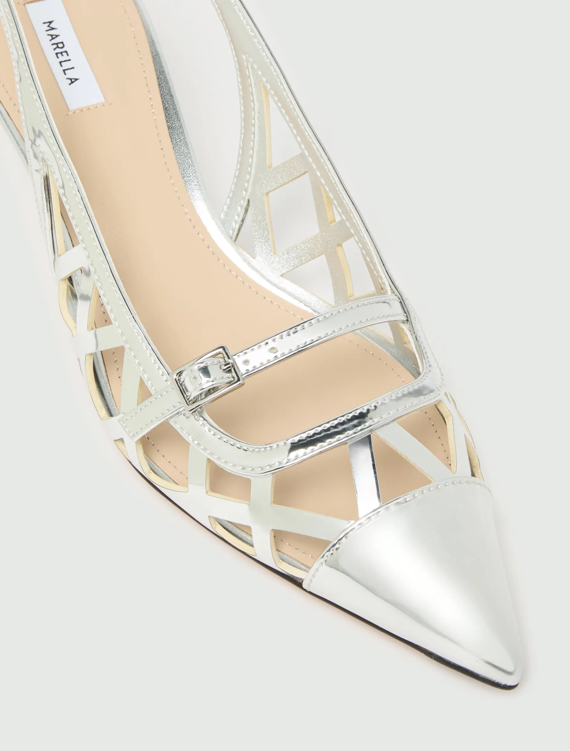 Slingback in laminato specchio - ARGENTO