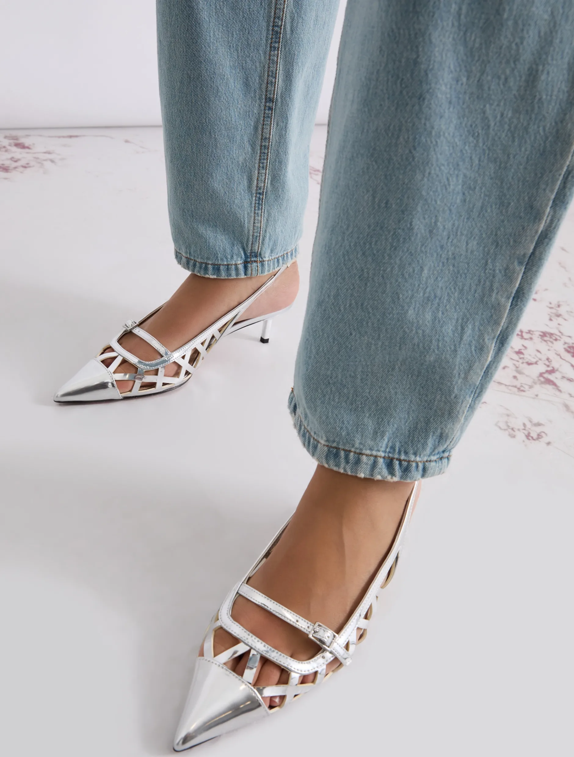 Slingback in laminato specchio - ARGENTO