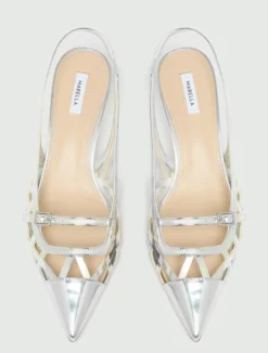 Slingback in laminato specchio - ARGENTO