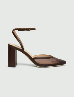 Slingback in rete con punta squadrata - MARRONE