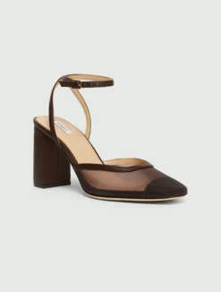 Slingback in rete con punta squadrata - MARRONE
