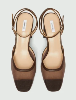 Slingback in rete con punta squadrata - MARRONE