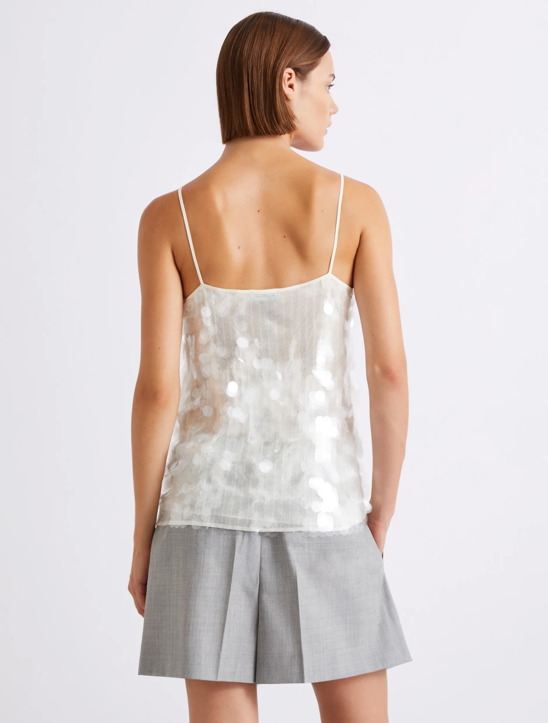 Slip top con paillette - BIANCO