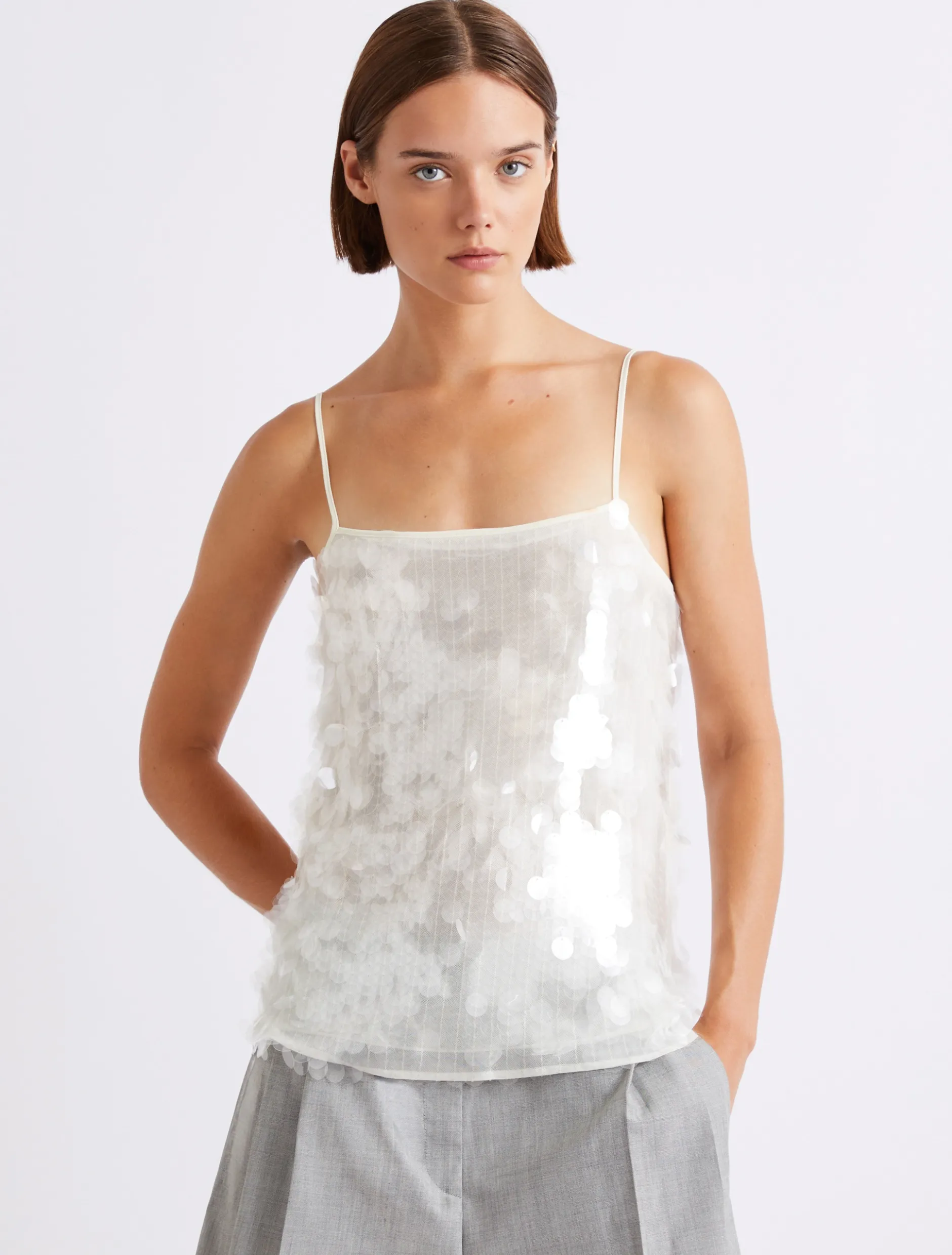 Slip top con paillette - BIANCO