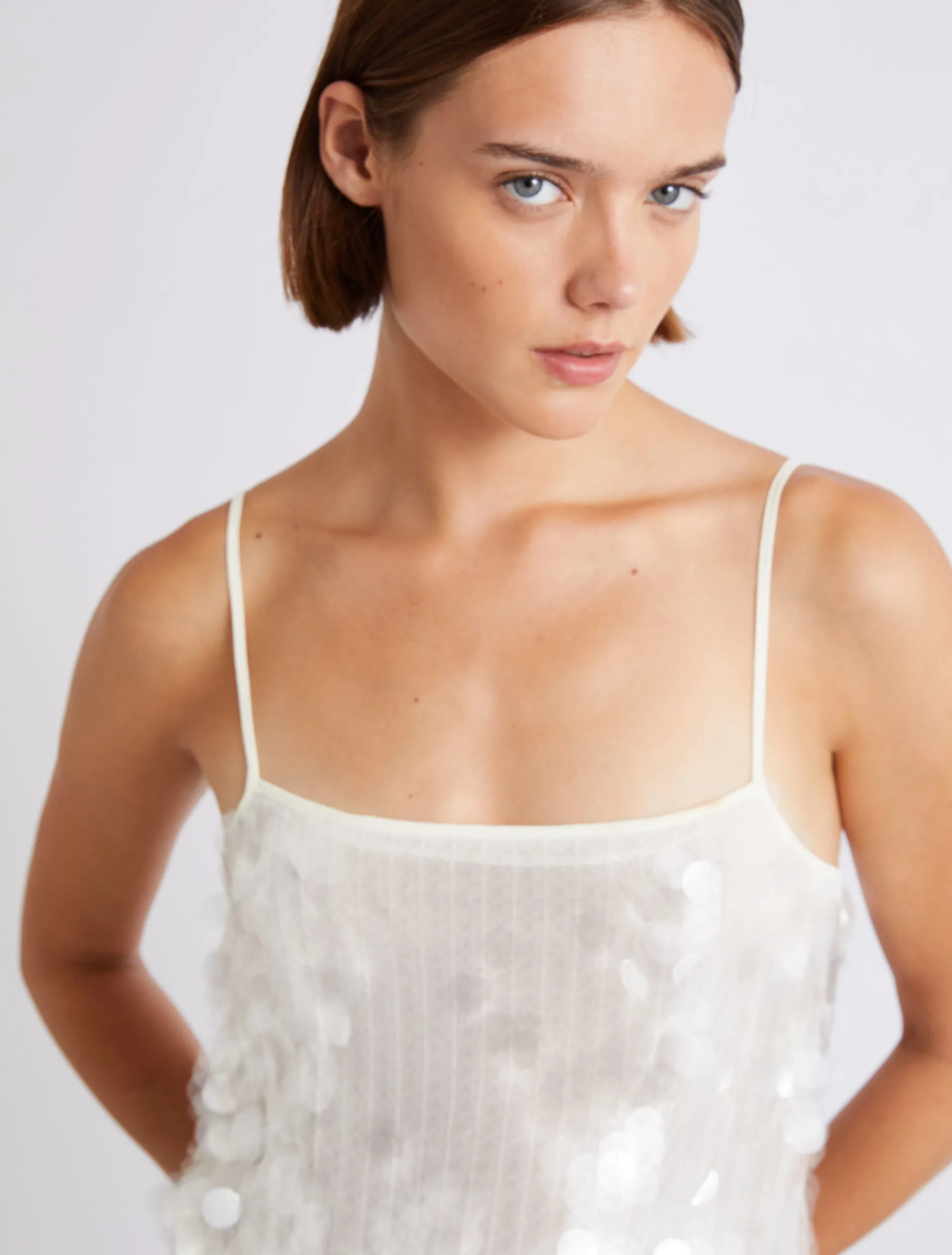 Slip top con paillette - BIANCO
