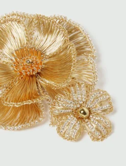 Spilla con fiori crochet metallici - ORO