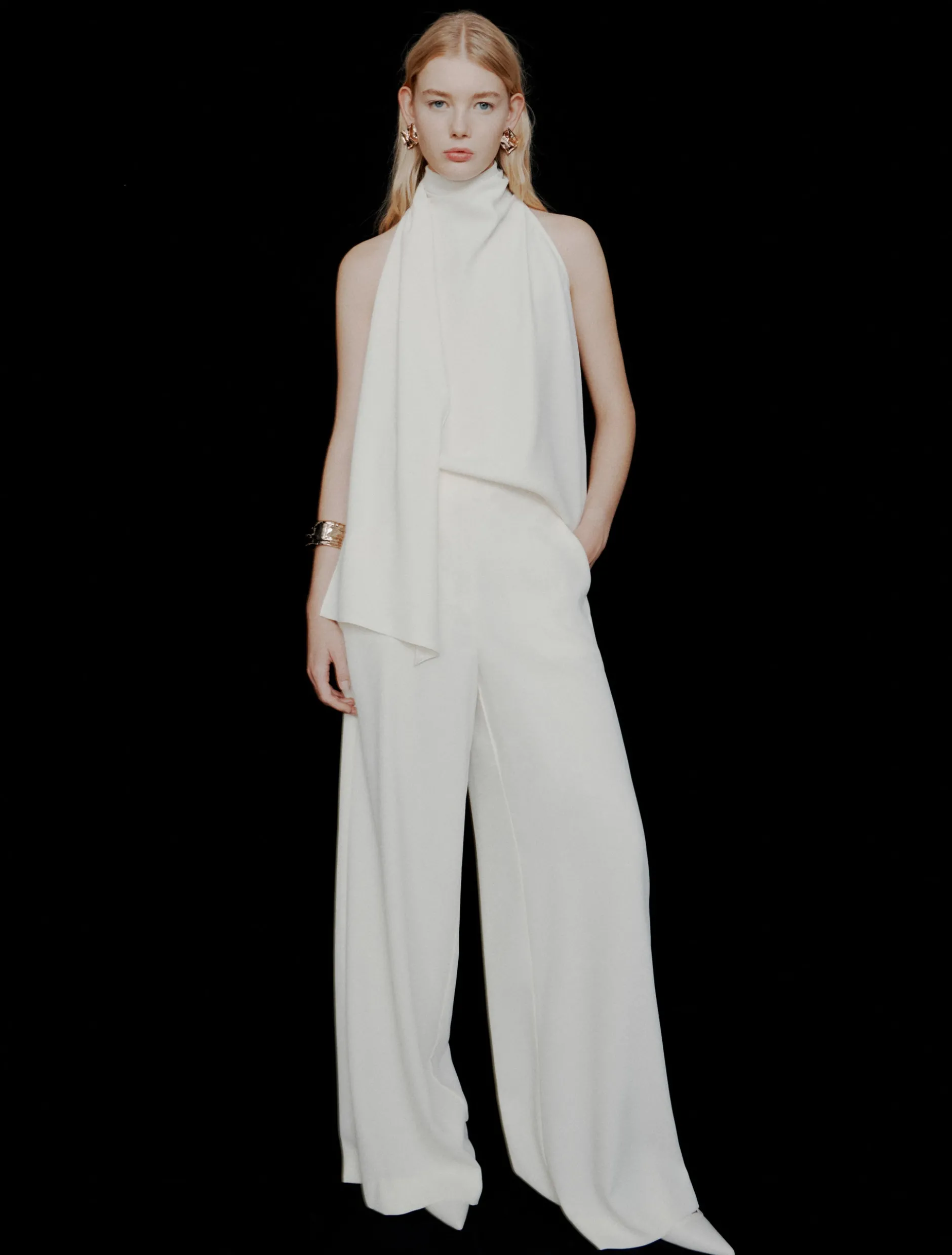 Top all'americana in envers satin - BIANCO LANA