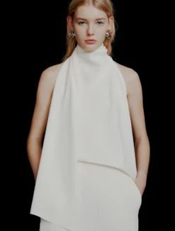 Top all'americana in envers satin - BIANCO LANA