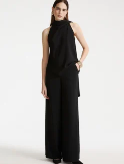 Top all'americana in envers satin - NERO