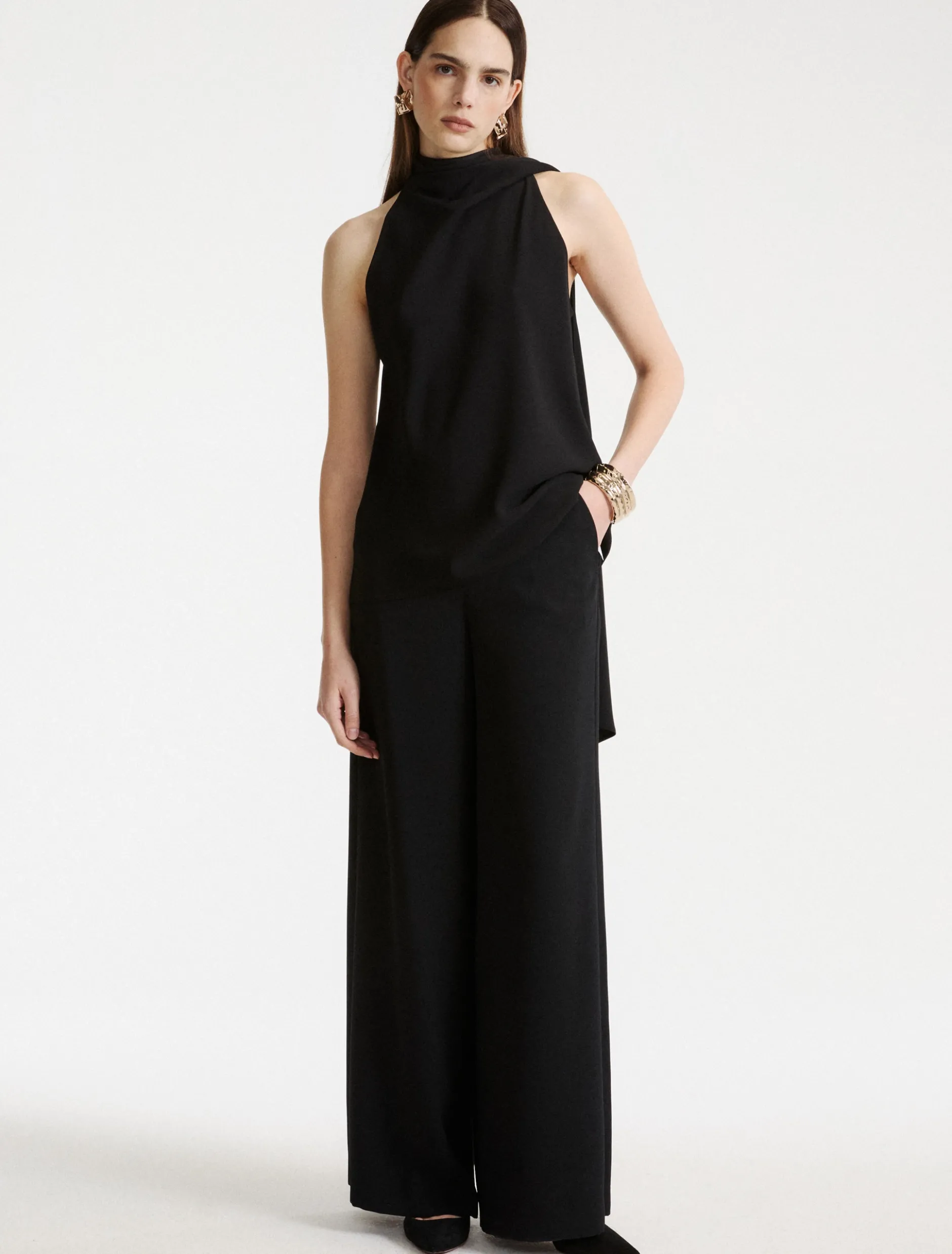 Top all'americana in envers satin - NERO