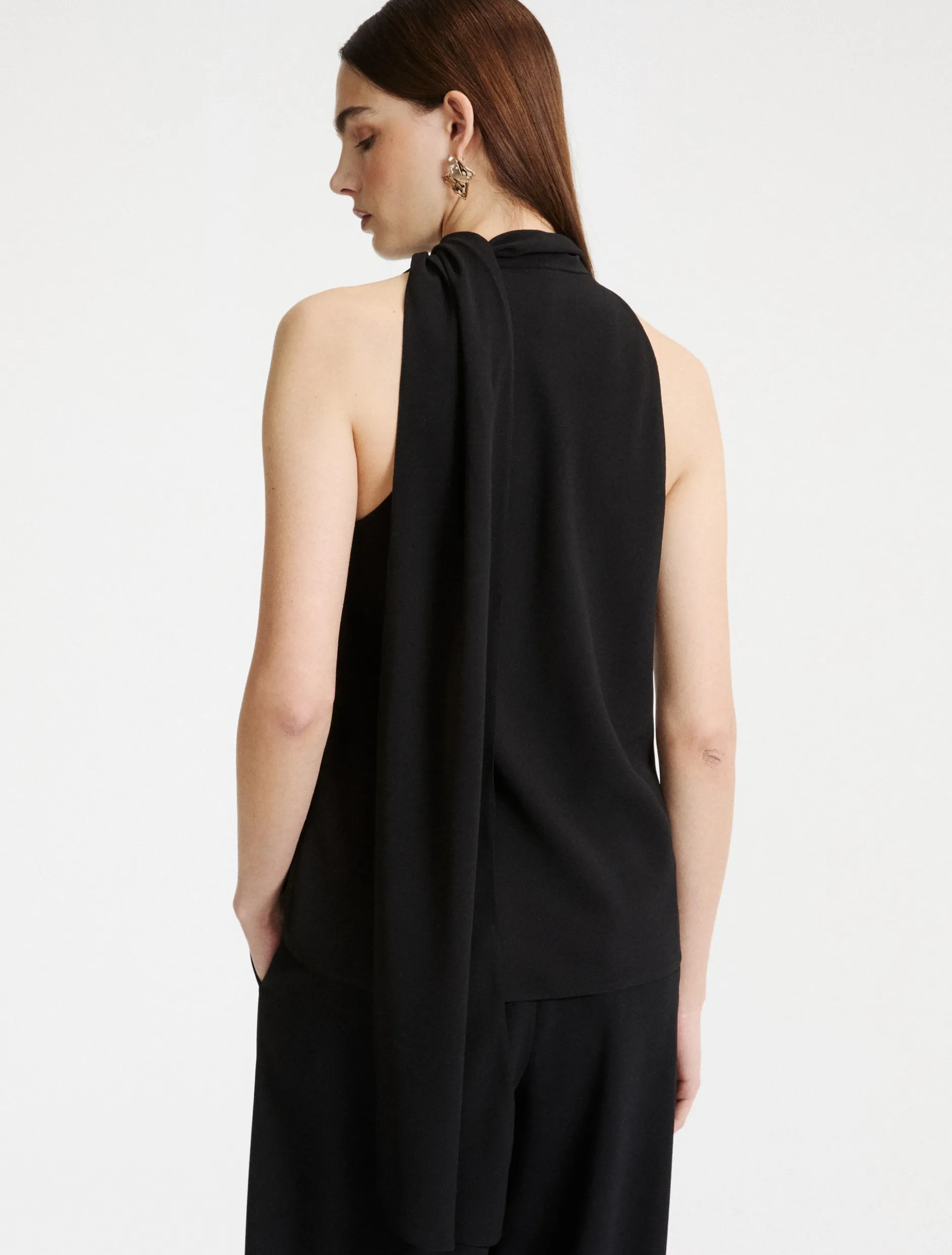 Top all'americana in envers satin - NERO