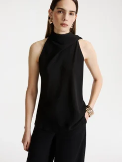 Top all'americana in envers satin - NERO