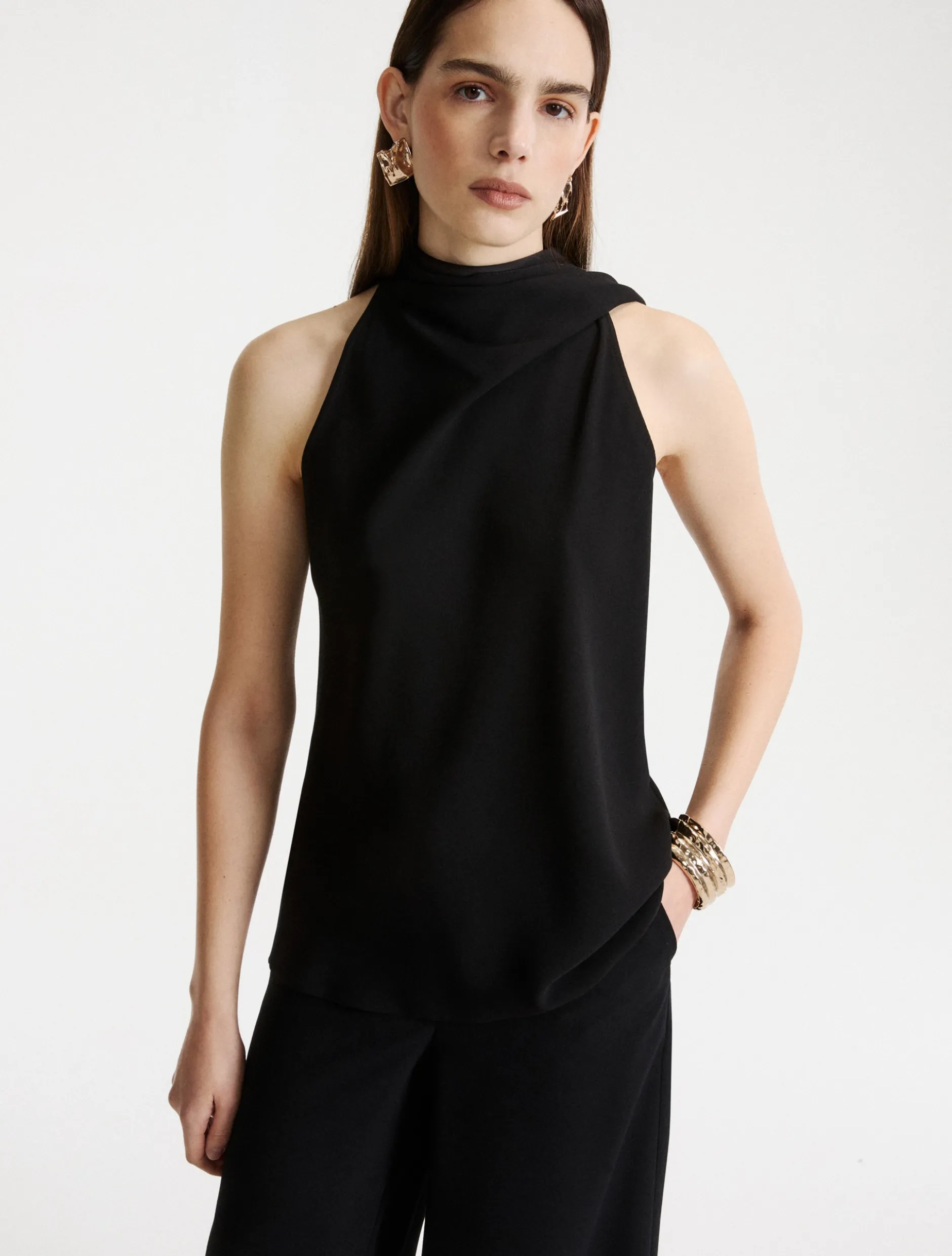 Top all'americana in envers satin - NERO