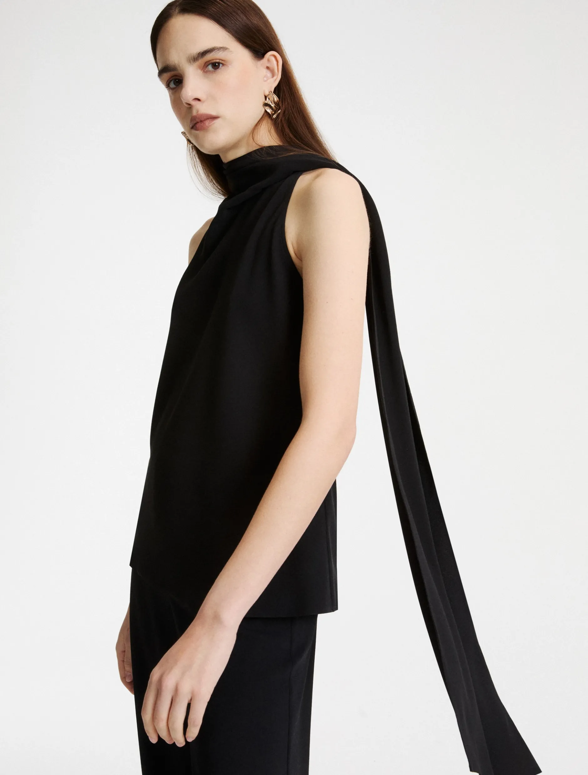 Top all'americana in envers satin - NERO