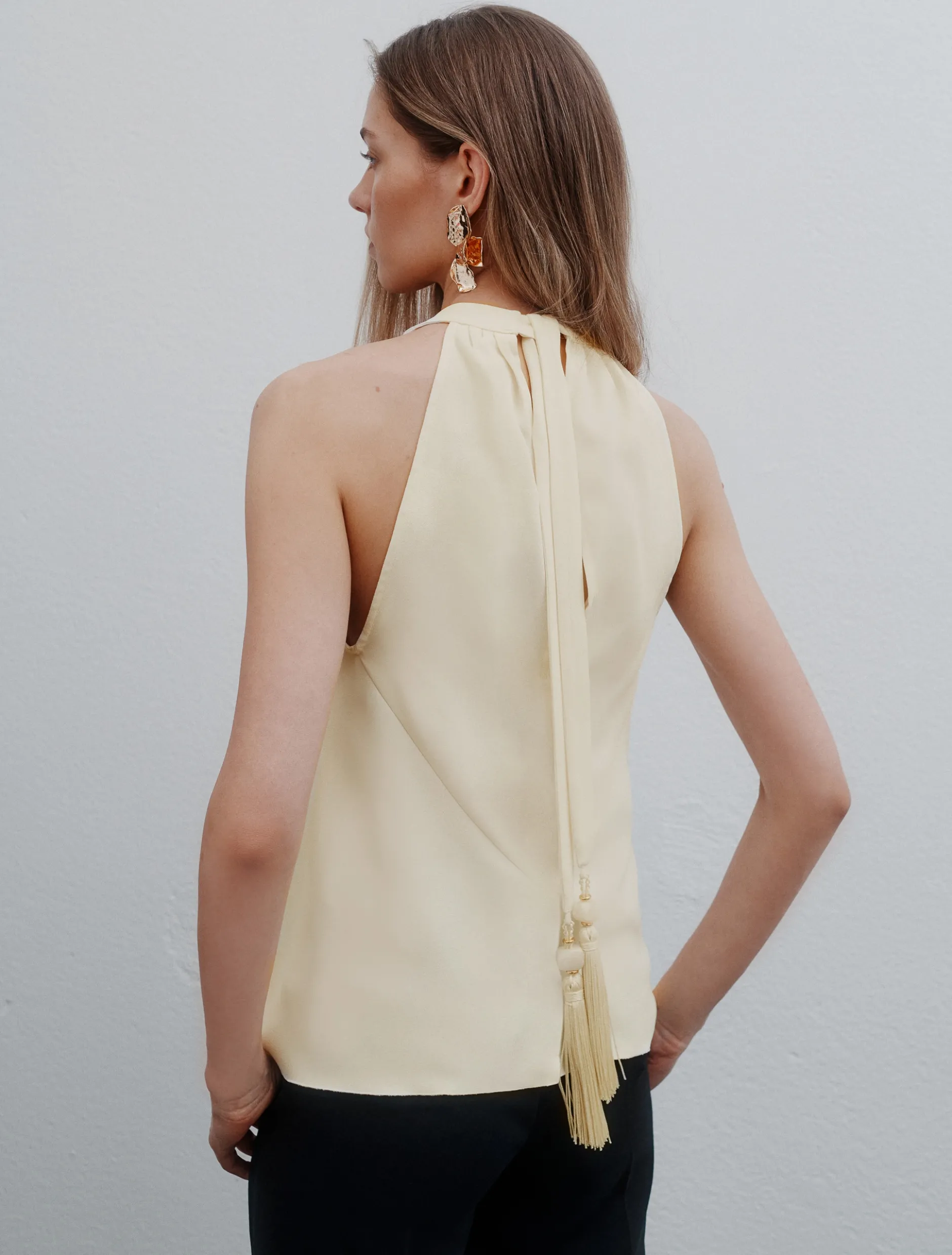 Top asimmetrico in envers satin - BIANCO LANA