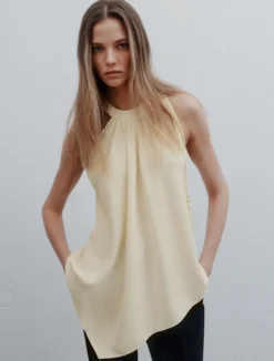 Top asimmetrico in envers satin - BIANCO LANA