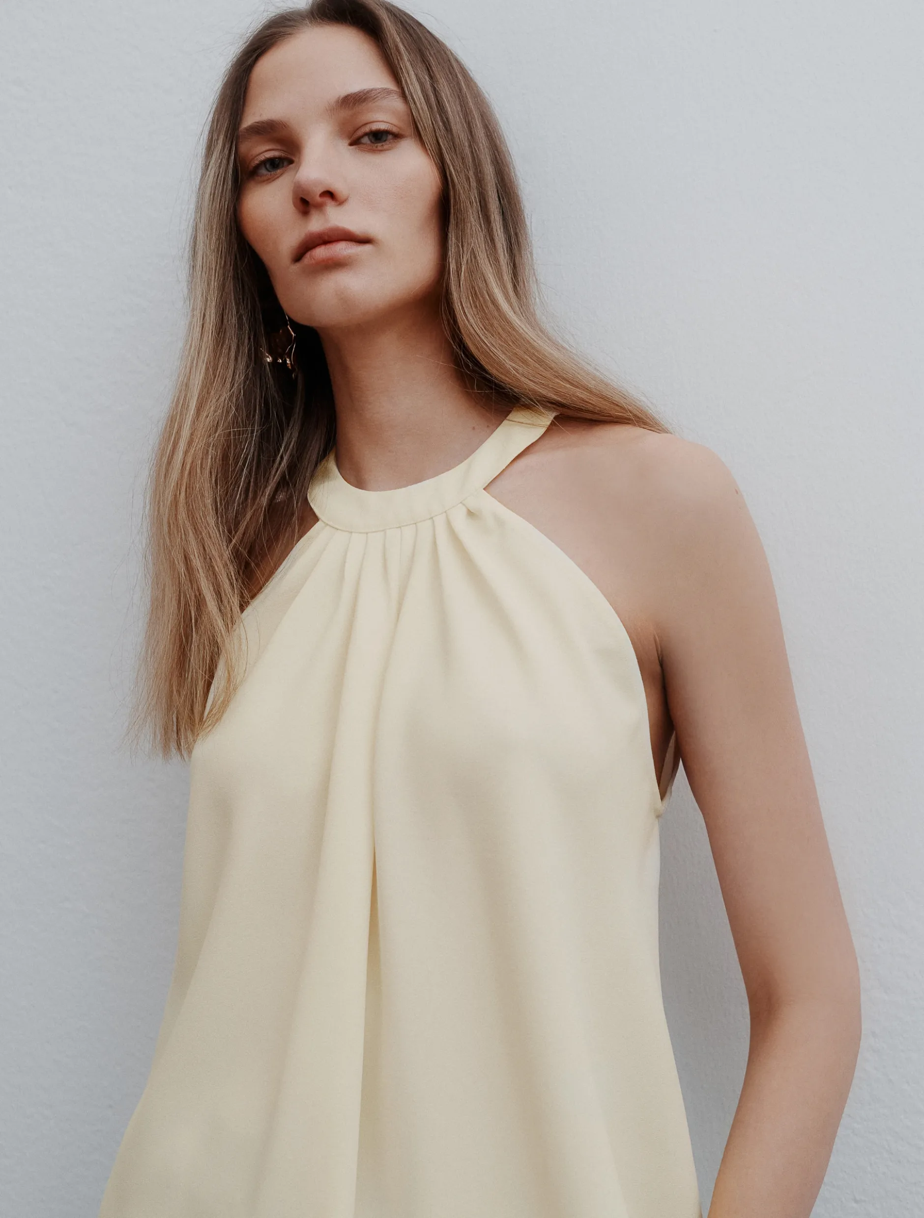 Top asimmetrico in envers satin - BIANCO LANA