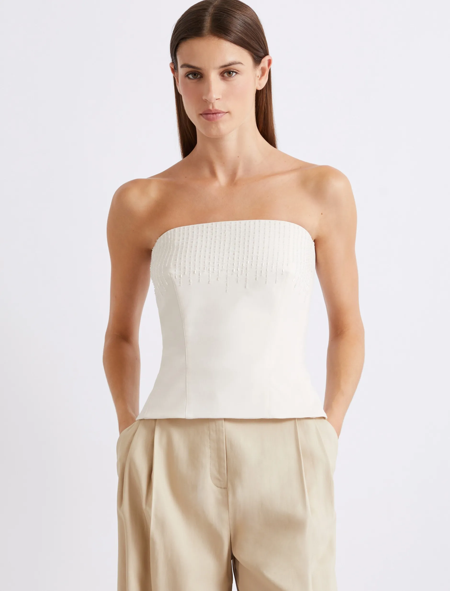 Top bustier in tela stretch - BIANCO