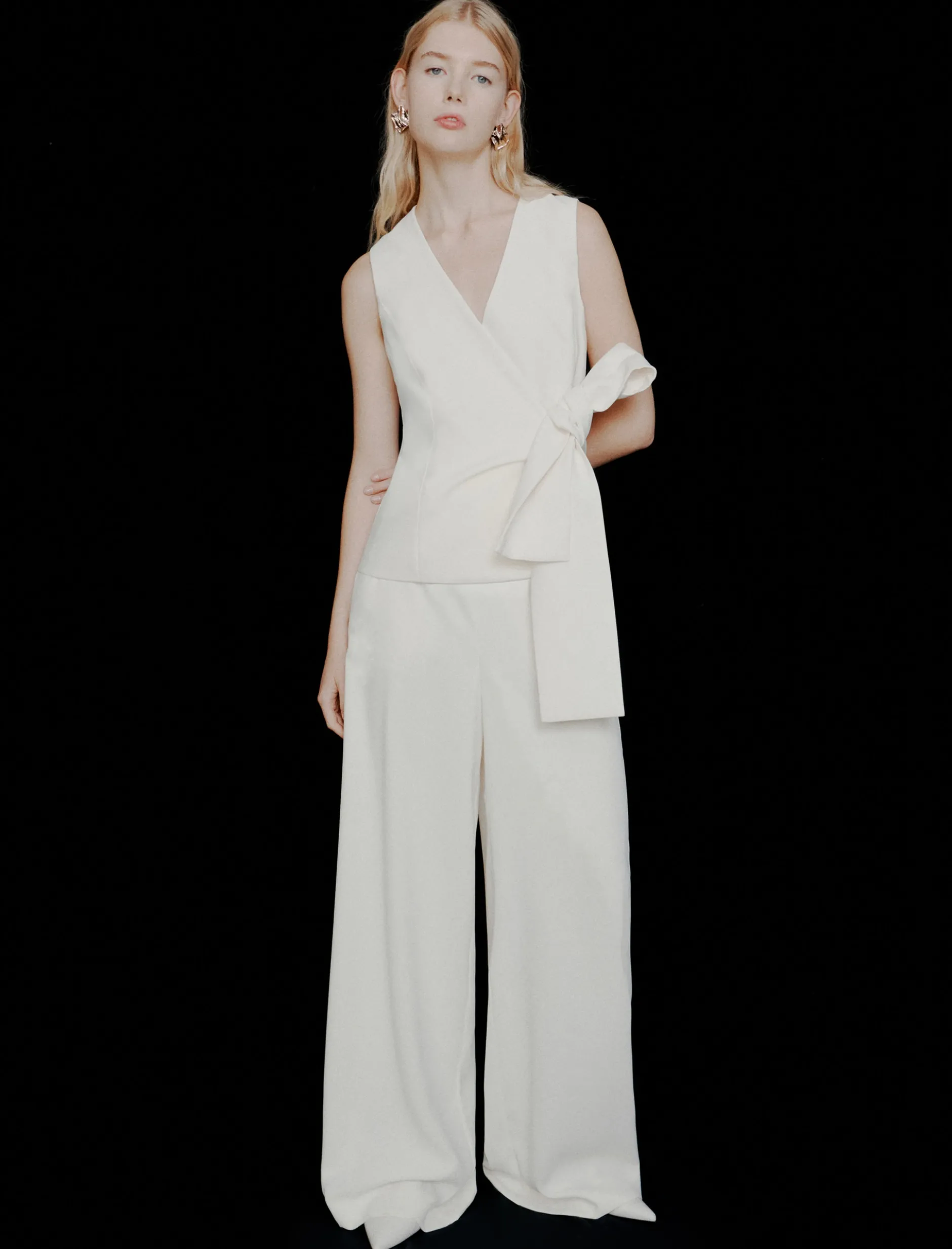 Top con fiocco in envers satin - BIANCO LANA