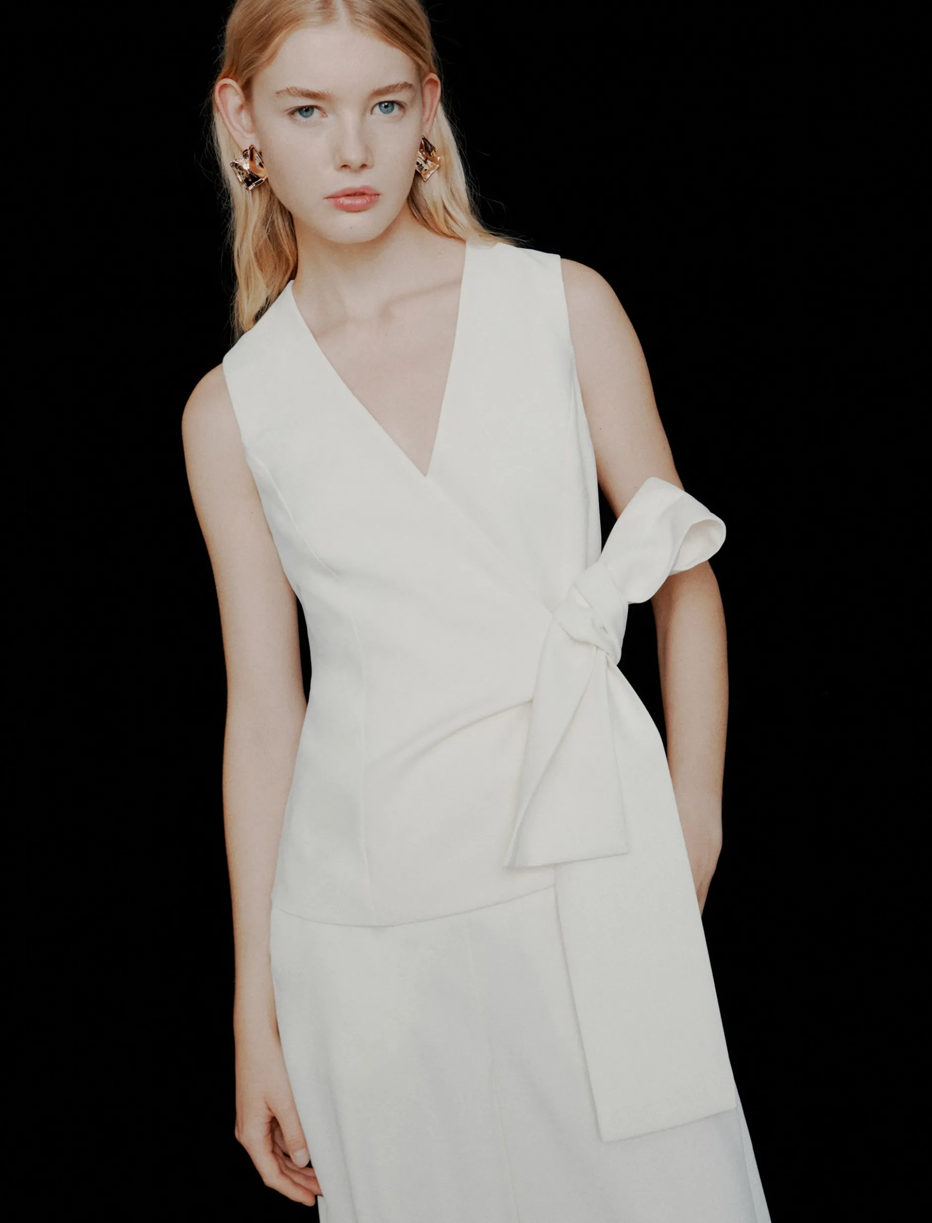 Top con fiocco in envers satin - BIANCO LANA