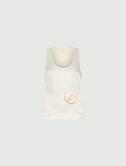 Top con fiore abbinato - BIANCO LANA