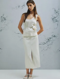 Top con fiore abbinato - BIANCO LANA