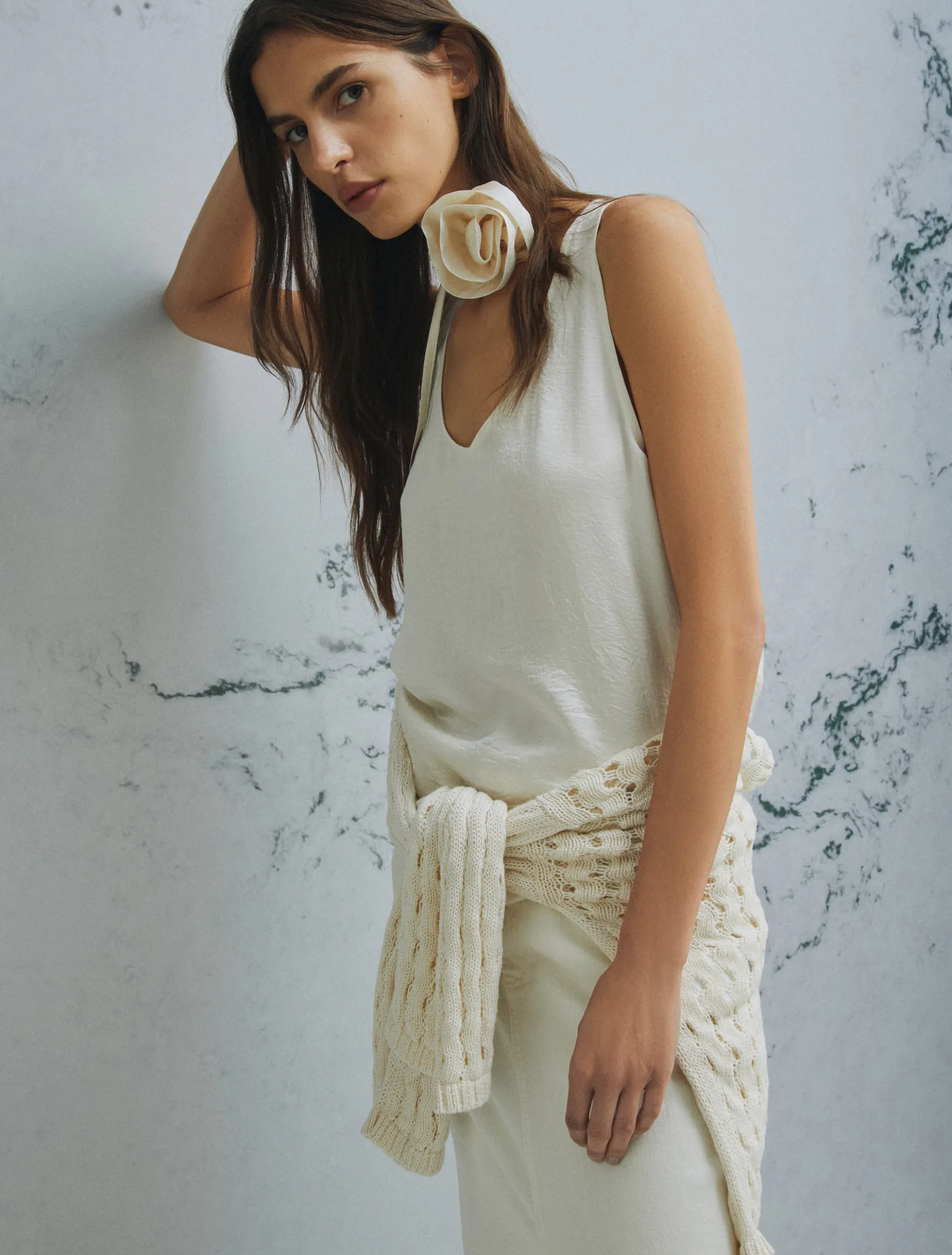 Top con fiore abbinato - BIANCO LANA